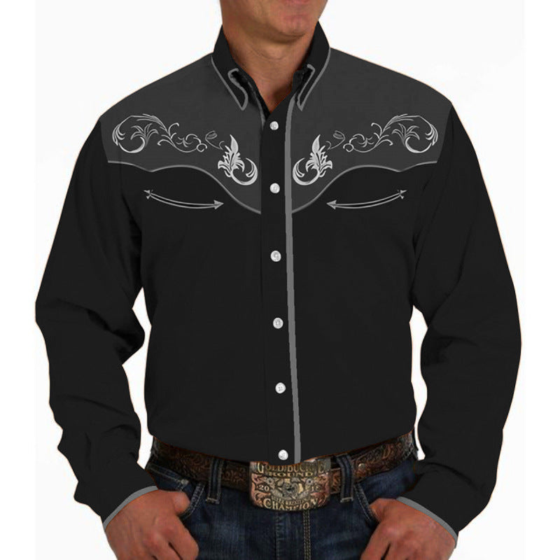 Men's Casual 3D Printing Lapel Long Sleeve Shirt