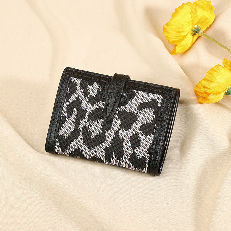 Women's Wallet Short New Leopard Print Pull-belt Multi-functional Large Capacity Tri-fold Retro Multiple Card Slots Clutch Card Holder