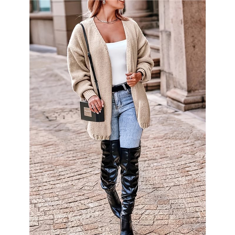 Plus Size Women's Coat V-neck Long Sleeve Loose Cardigan Sweater