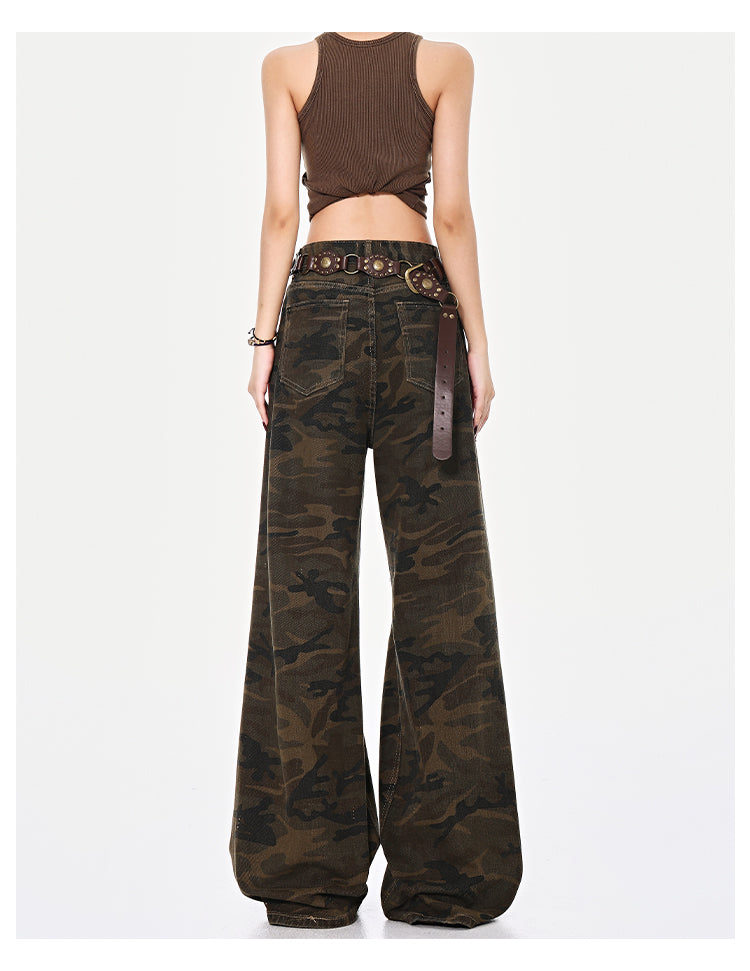 High Street Ripped Brushed Camouflage Jeans
