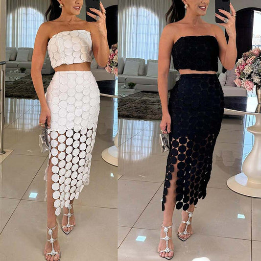 Chest-wrap Skirt With A Slit Two-piece Set