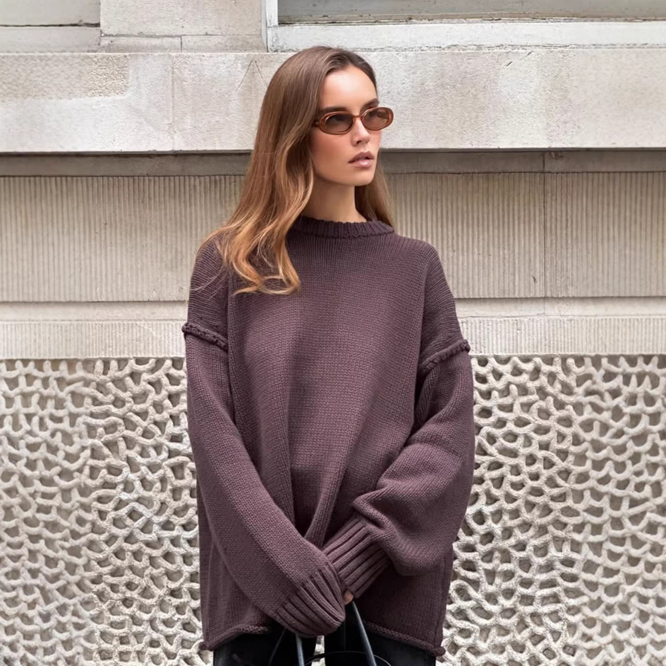 Crew-neck Versatile Casual Laid-back Knit Pullover
