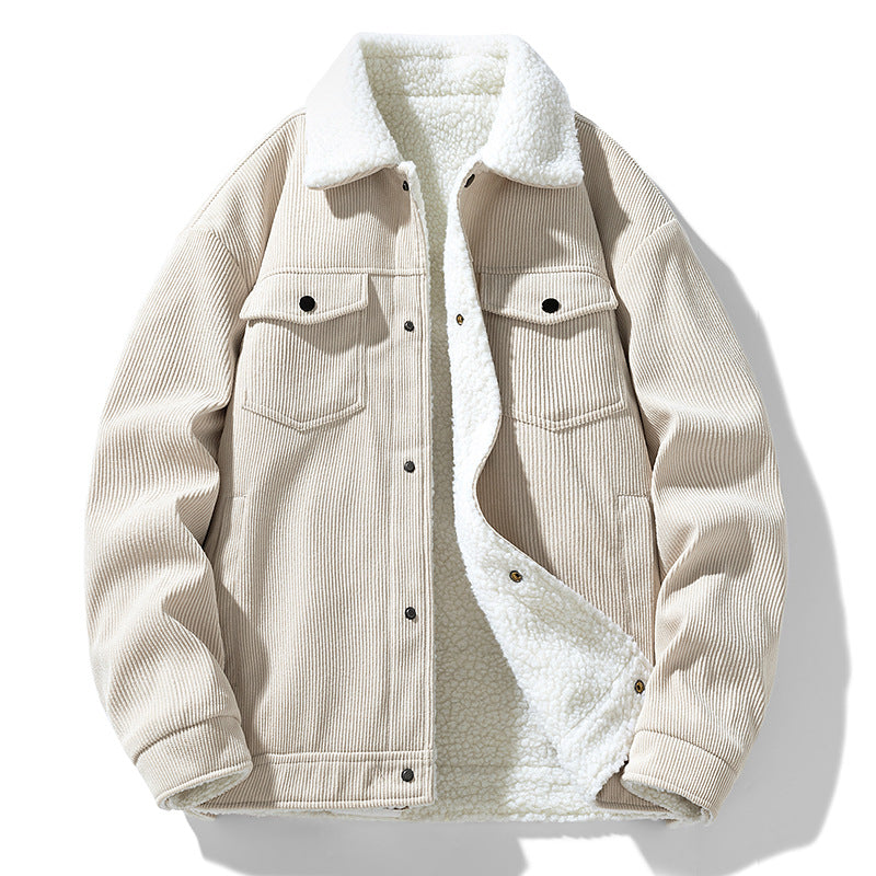 Retro Fashion Brand Fleece-lined Warm Lapel Cotton-padded Coat