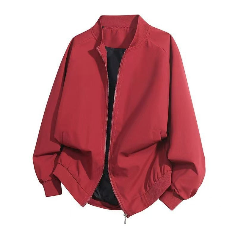 Solid Color Baseball Collar Jacket Men's Coat
