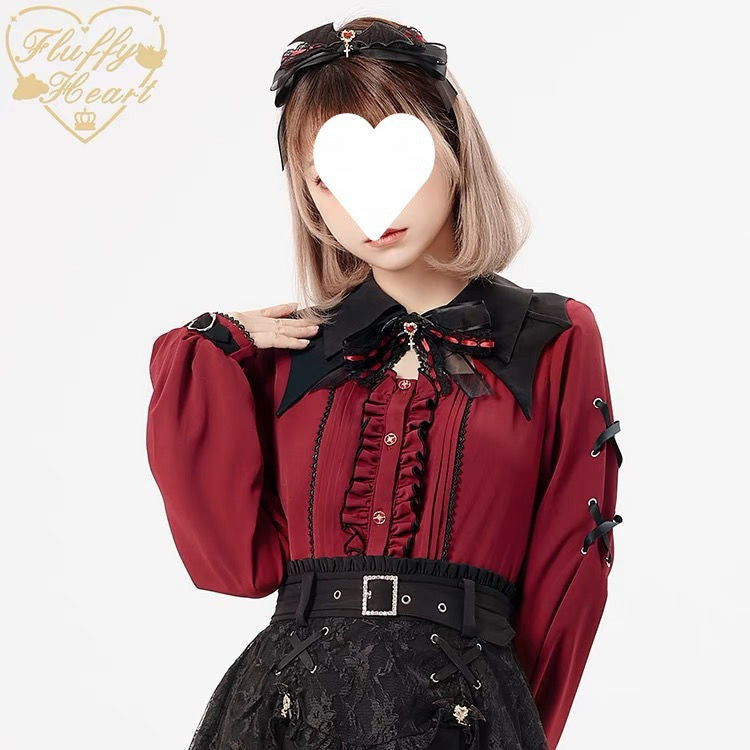 Send Bow Blood-sucking Ji Japanese Style Lace Hollow Bat Collar Short Sleeve Long Sleeve Shirt Two-color