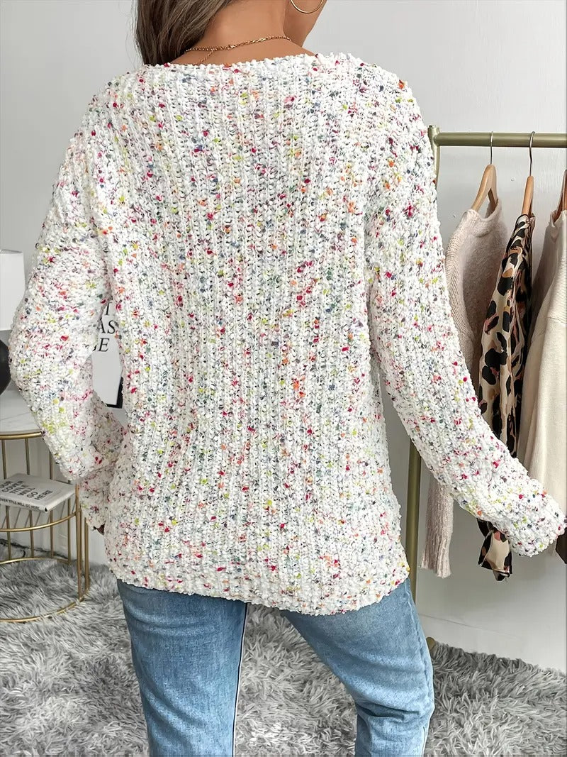 V-Neck Color Block Sweater For Women