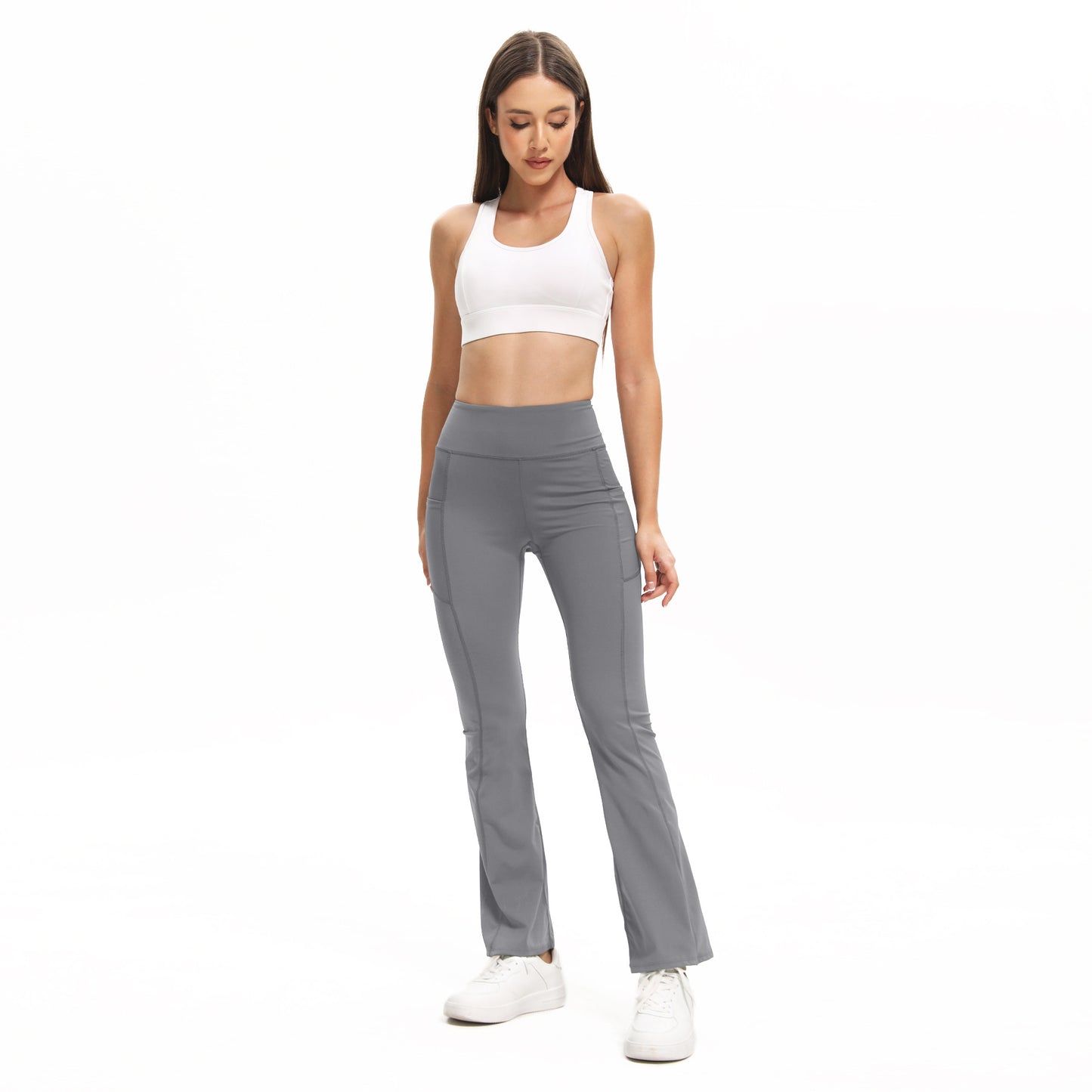 Hip-lifting Flared Yoga Pants With Side Pockets In A Workwear-inspired Style