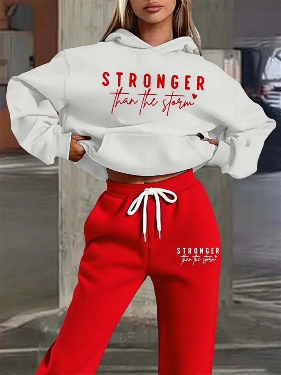 Letter Printing Fleece Loose Leisure Suit