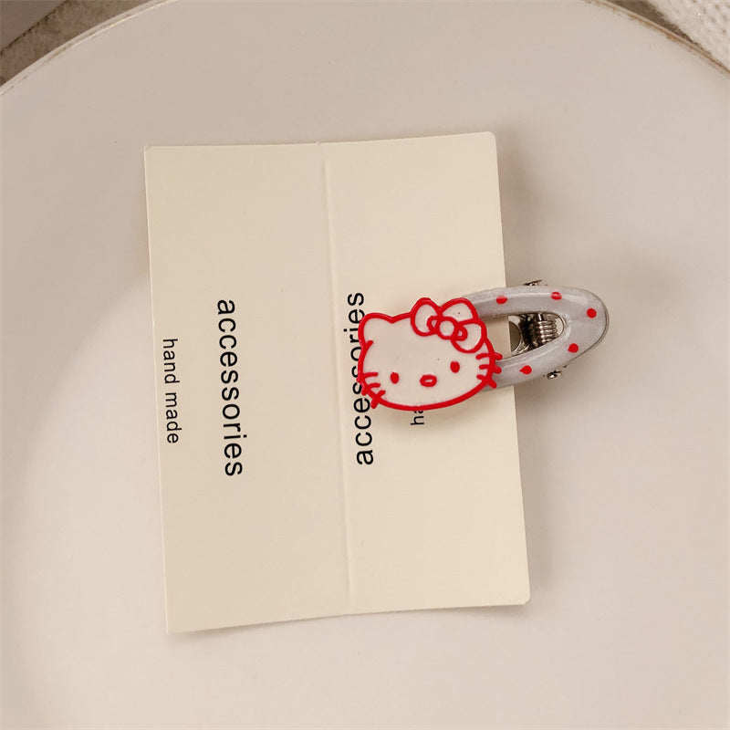 Red Stereo Love Heart-shaped Hairpin French Retro Dots Willow Leaf Clip