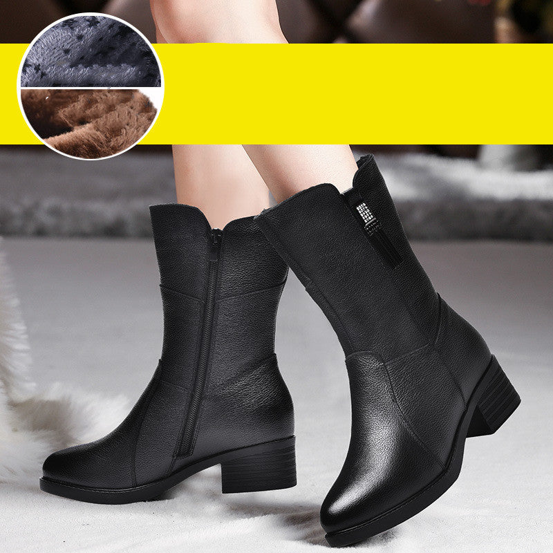 Thick Heel And Velvet Warm Cotton Boots Riding Boots