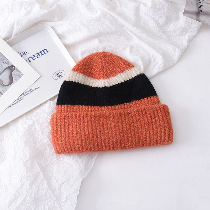 Versatile Small Color Matching Pullover Knitted Hat