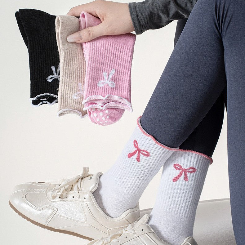 Sports Socks Yoga Mid Calf Socks Non Slip Silicone Ruffle Cotton Socks
