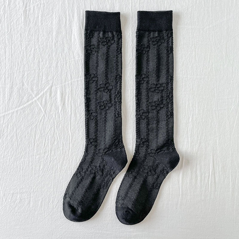 Calf Socks Diamond Grid Vertical Strip Net Stockings Hollow Retro Lolita Spring And Summer Thin Long Tube