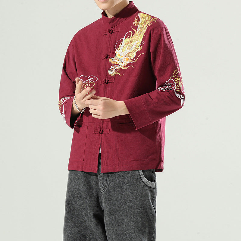 Men's Casual Embroidered Long Sleeve Jacket