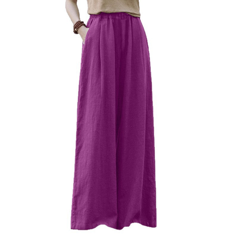 Women's Casual Retro Cotton And Linen Wide-leg Trousers