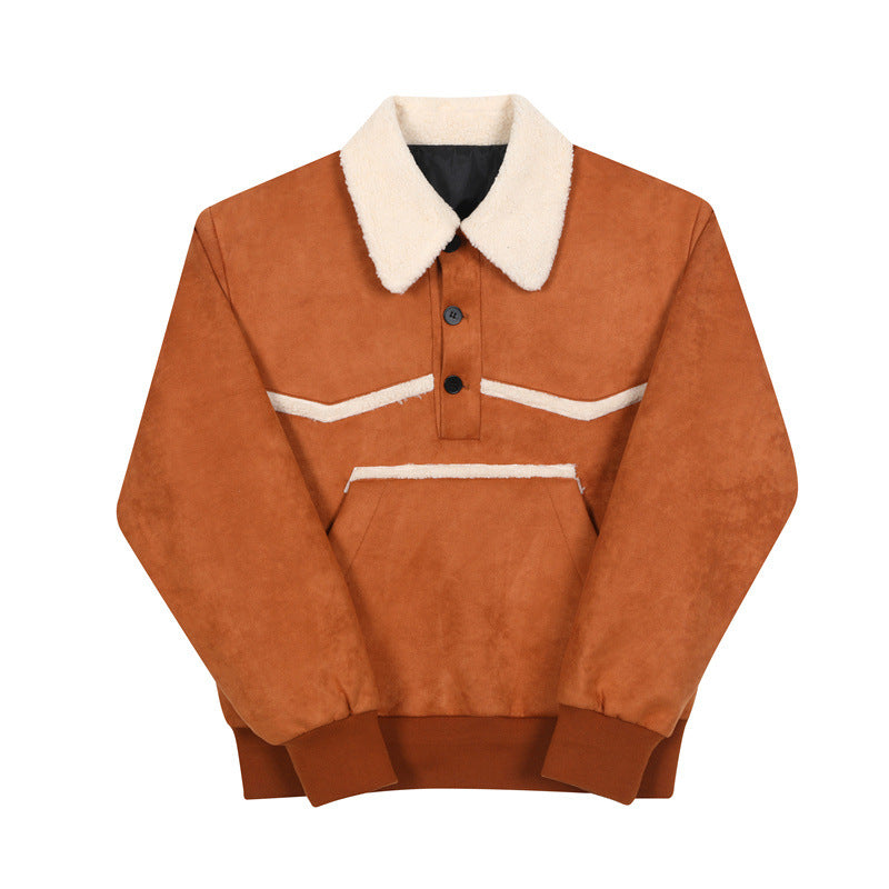 Ins Wind Faux Lambswool Fleece Lapel Pullover Sweater Jacket Men