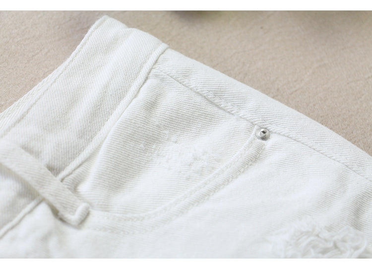 New Ripped White Denim Skirt Women's Spring And Summer