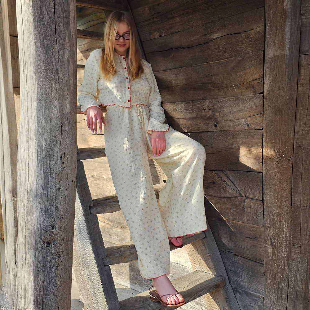 Womens 100 Cotton Printed Top And Pants Pajama Set