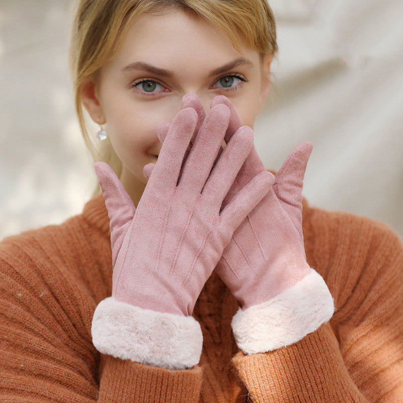 Women's Autumn Winter Touch Screen Plus Suede Warm Ski Gloves