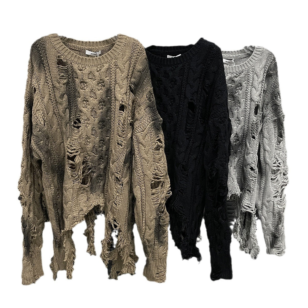 Irregular Ripped Sweater Women's Vintage Knitted Top