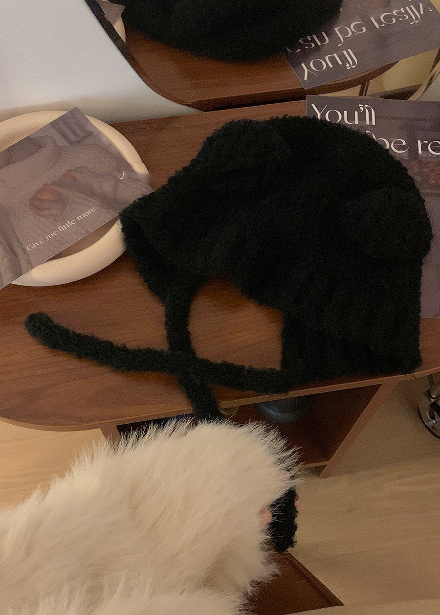 Women's Lace-up Cute Bear Ears Plush Hat