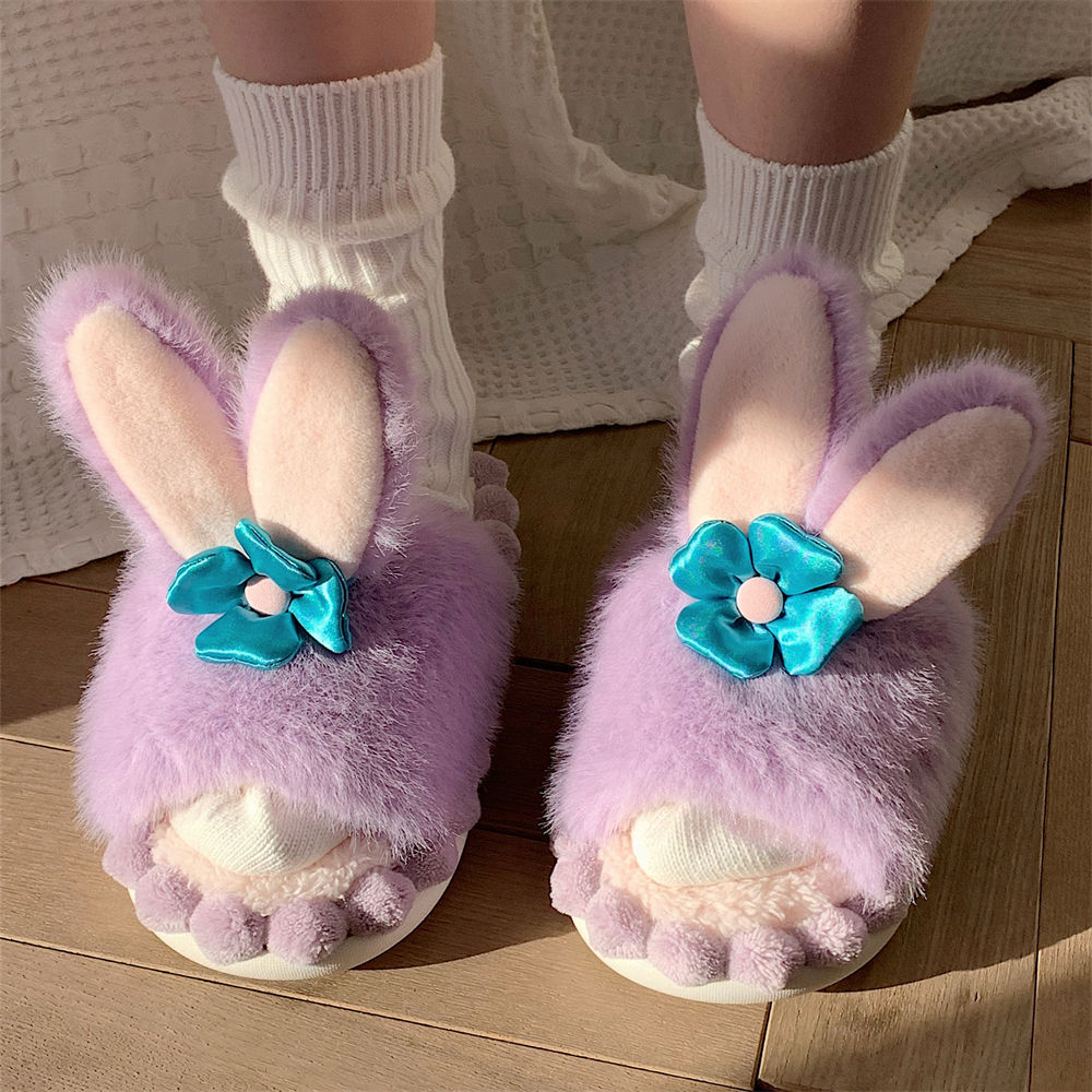 Cute Purple Bunny Plush Non-slip Soft Bottom Slippers