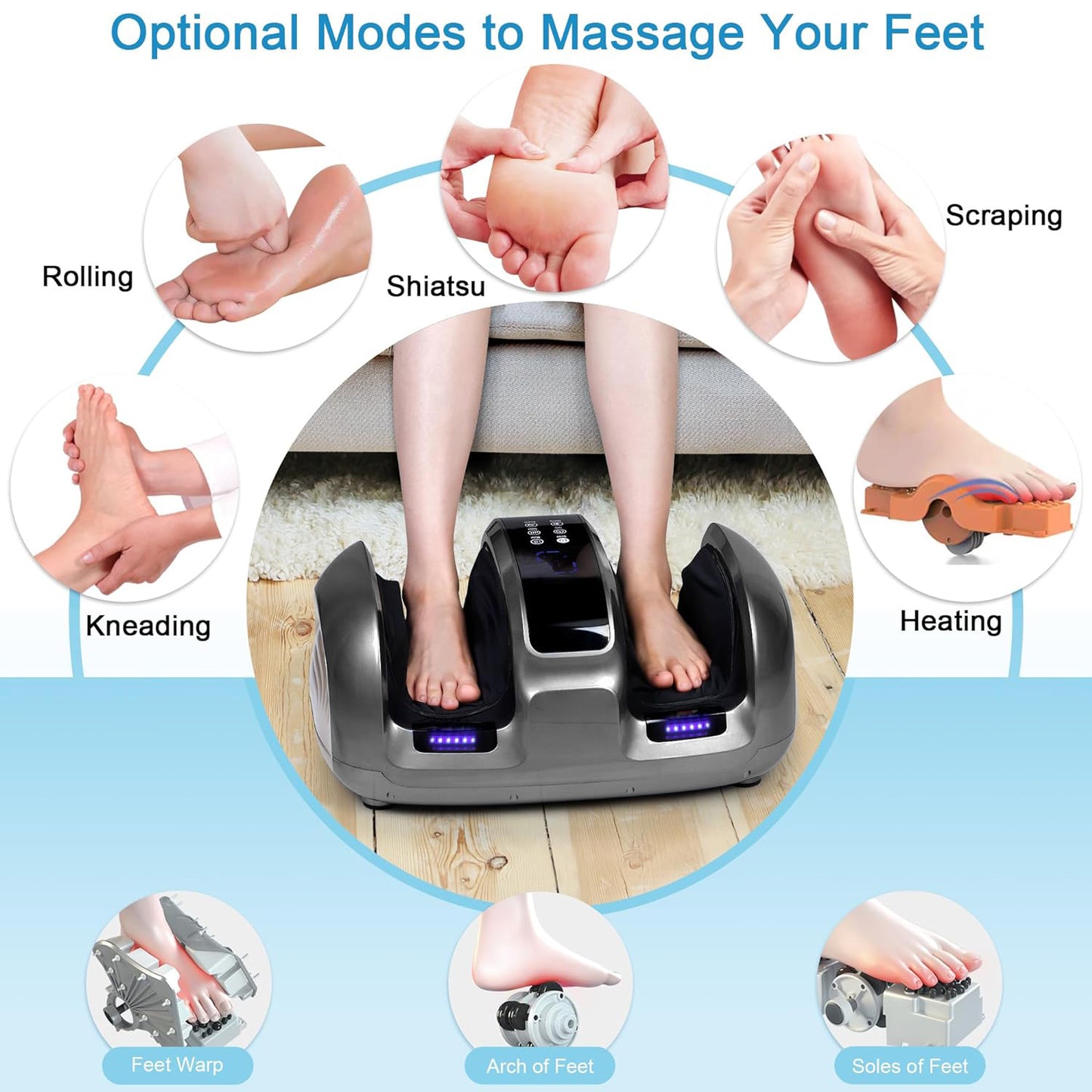 3D Foot & Calf Massager With Heat - 4 Auto Programs & Adjustable Intensity For Full Relaxation