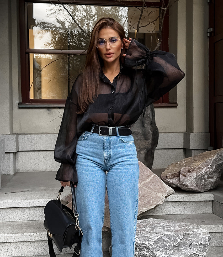 Damemode Design Sans Gennemsigtig Sort Gaze Bluse