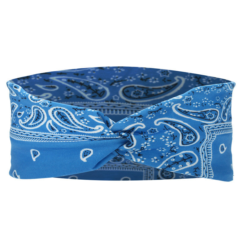 Printed Sports Headband Elastic Knotted Cross Hair Band Paisley Turban