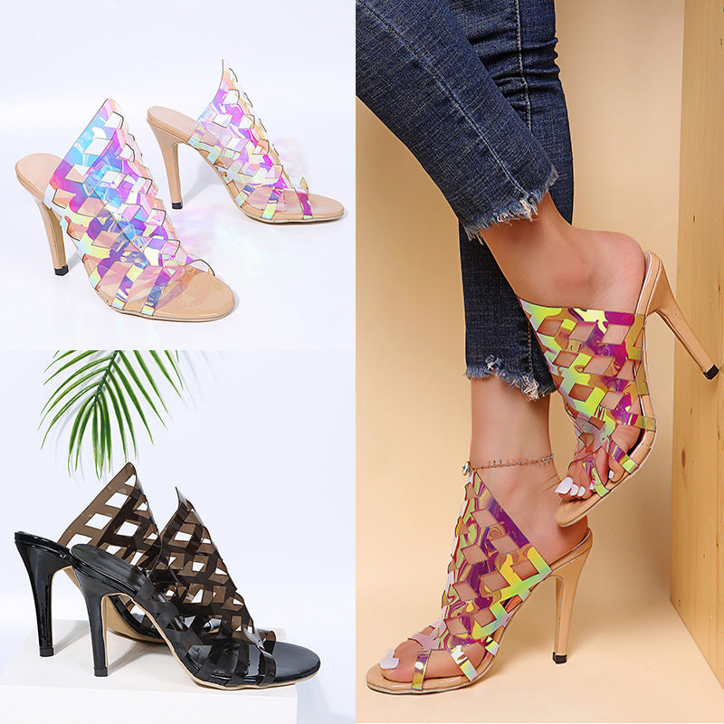 New Fish Mouth Hollow Color Stiletto Cross-border Large Size High Heel Sandals