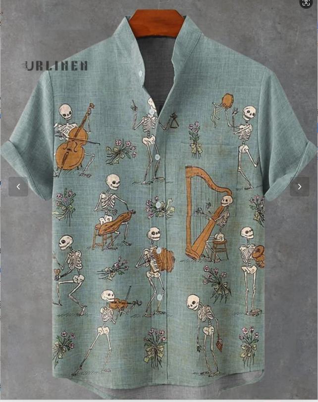 Pattern 3D Digital Printing Loose Trendy Short Sleeve Stand Collar Cardigan Shirt