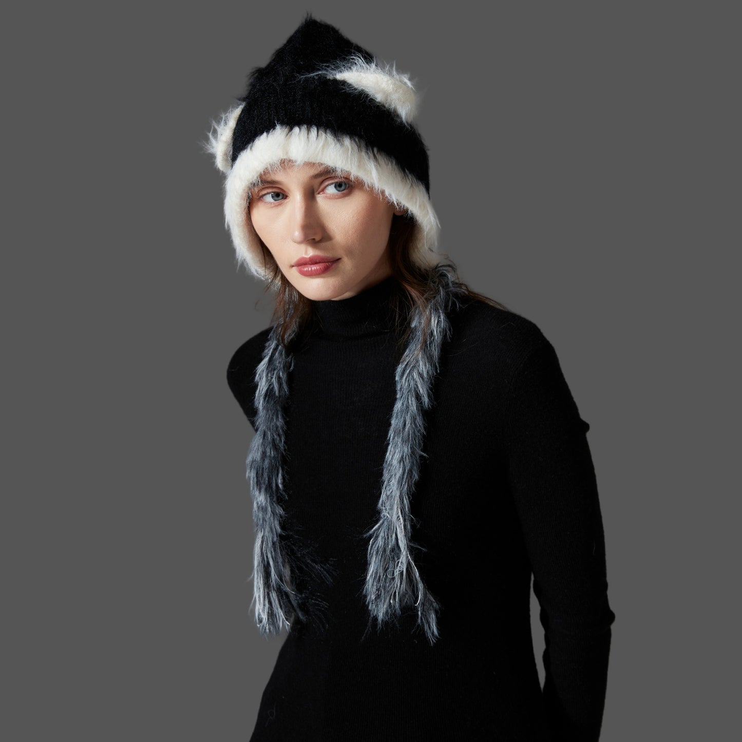 Cat Ears Mink Wool Ear Protection Color Matching Woven Hat Knitted Hat