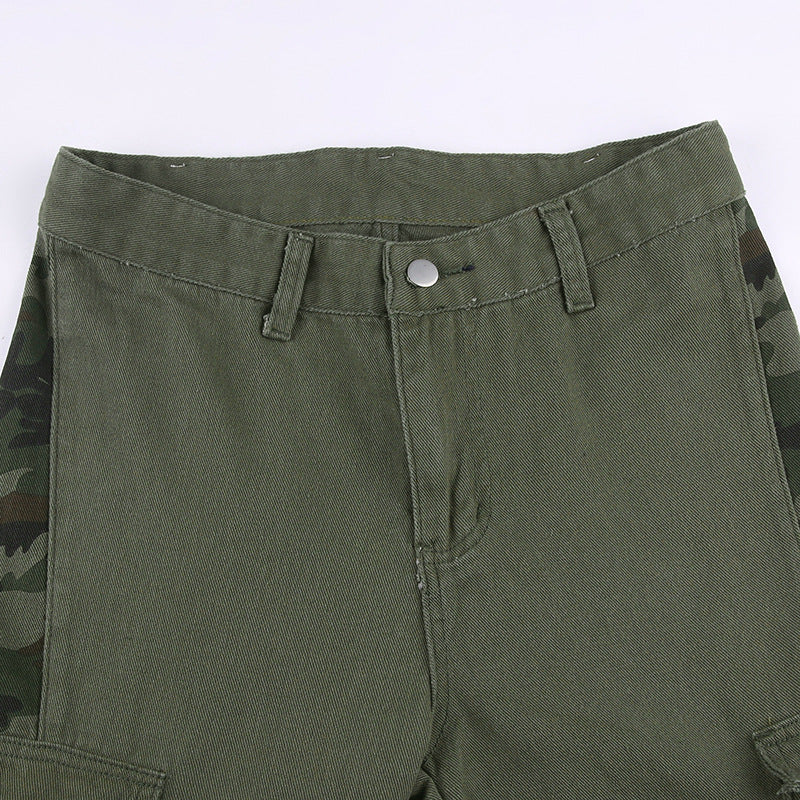 Street Trendsetters Splicing Camouflage Contrast Low Waist