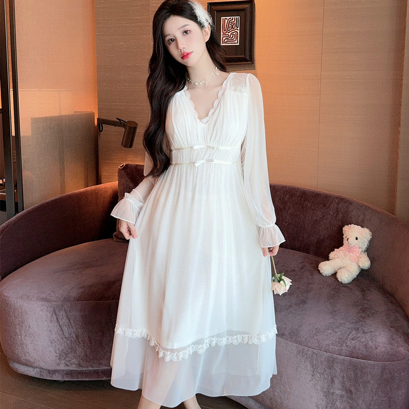 Cute Princess-Style Nightgown For Women Fairy-Like Pajamas With Built-In Bra Pads Cozy Loungewear