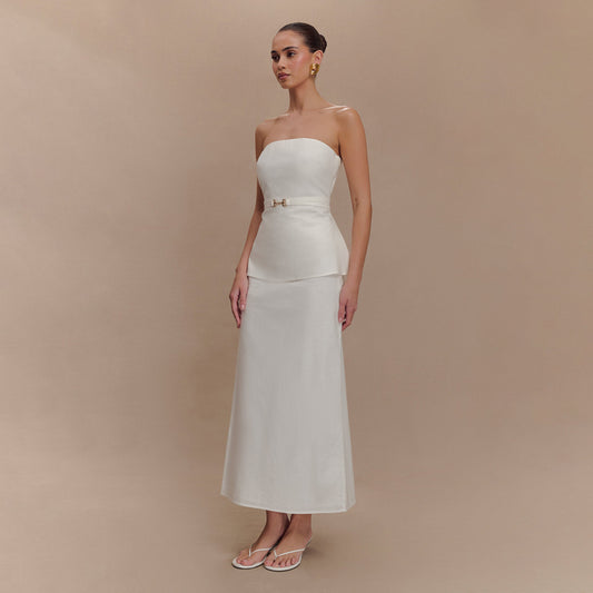 Womens Solid-Color Sleeveless Top And Skirt Set