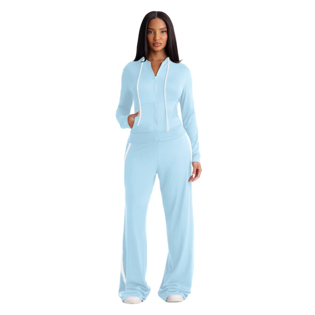 Stylish Color-Block Patchwork Two-Piece Set With A Hooded Top