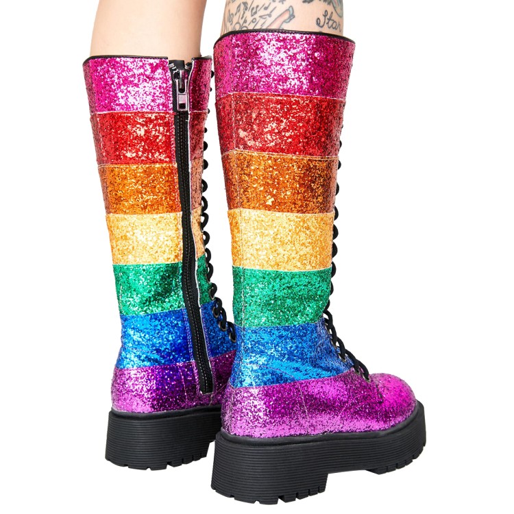 Sequins Color Matching Straps Martin Boots Trifle Platform Contrast Color