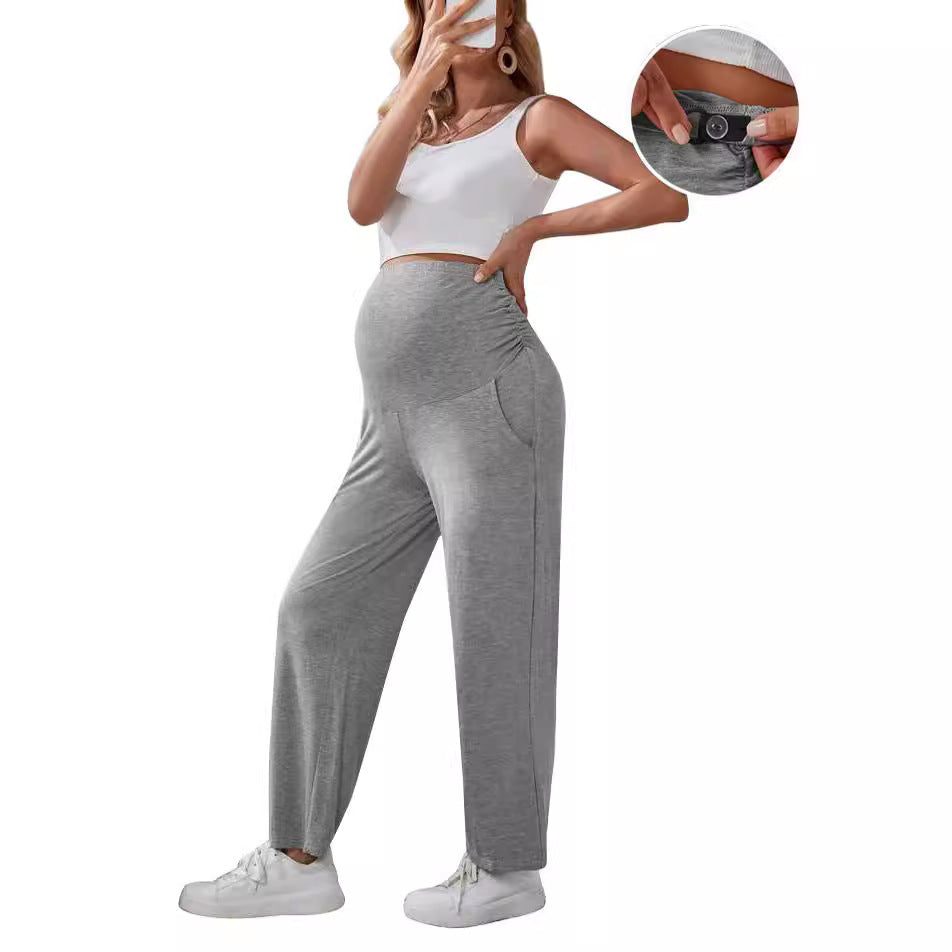 New Female Pregnant Women Straight-leg Pants Loose Clinch Adjustable Plus Size