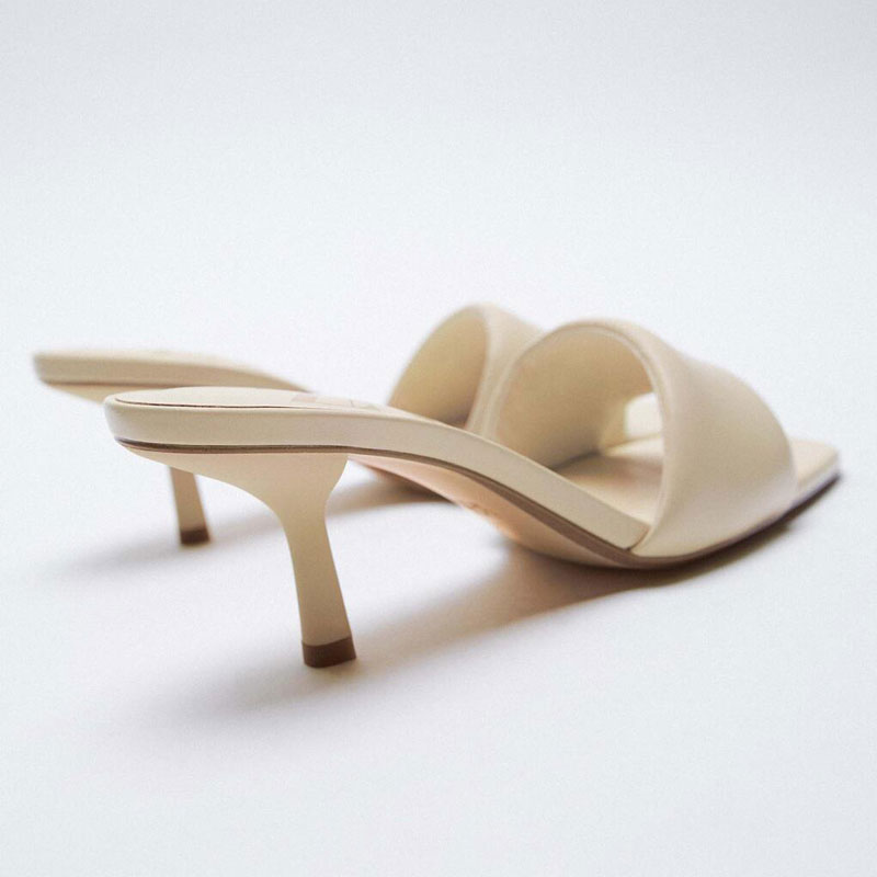 Nude Square Toe Sheep Leather High-heeled Sandals Stiletto Slippers