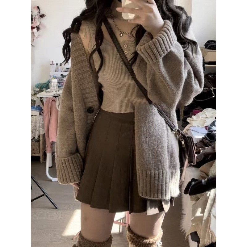 Plus Size Women's Set Lazy Style Retro Knit Sweater