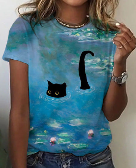 3D Digital Print Kvinder Casual Rundhals Top T-shirt