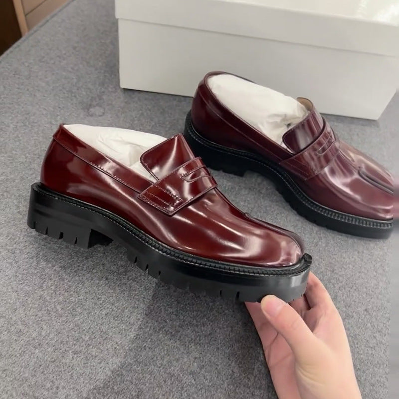 Autumn New Authentic Leather Split-toe Shoes Slip-on
