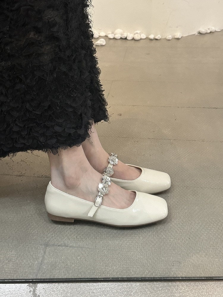 French Minority Square Head Sequin Buckle Mary Jane Shoes