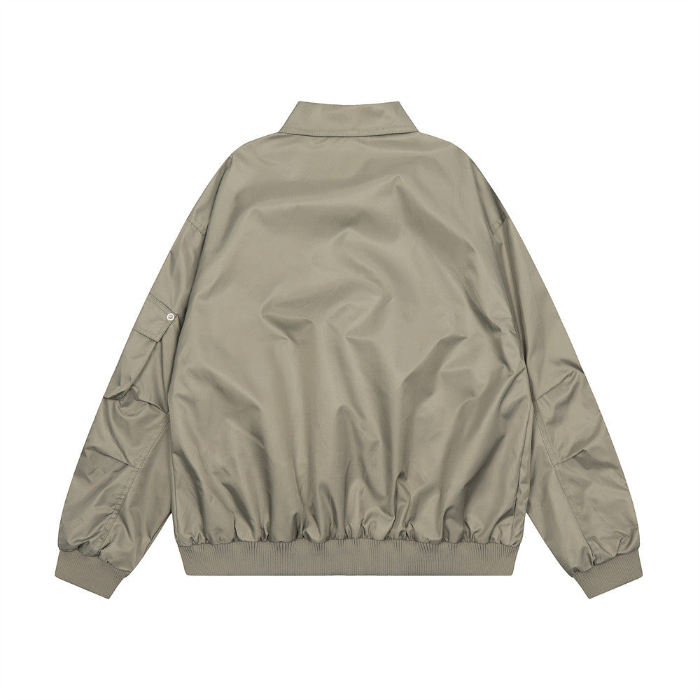 Loose Design Pocket Solid Color Polo Collar Coat