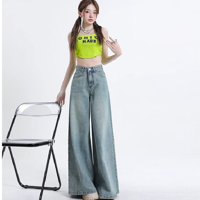 Vaskede vintage wide leg jeans til kvinder, forår og efterår, ny kollektion