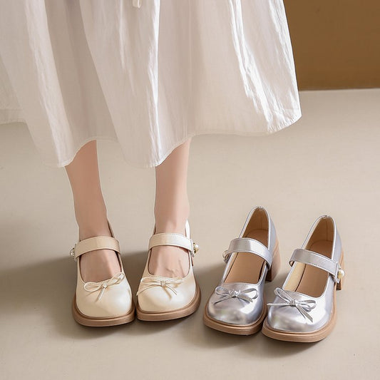 Round Head Bow Style Shallow Mouth All-match Women's Thin Shoes