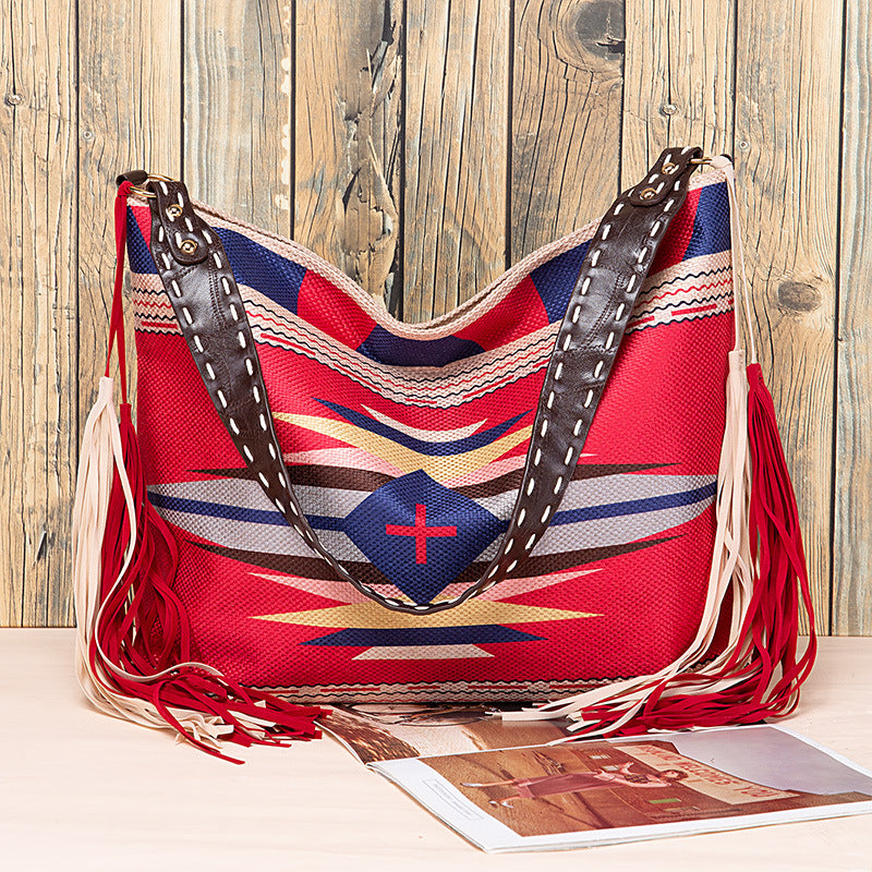 Retro Tassel Cotton And Linen Women's Bag Portable