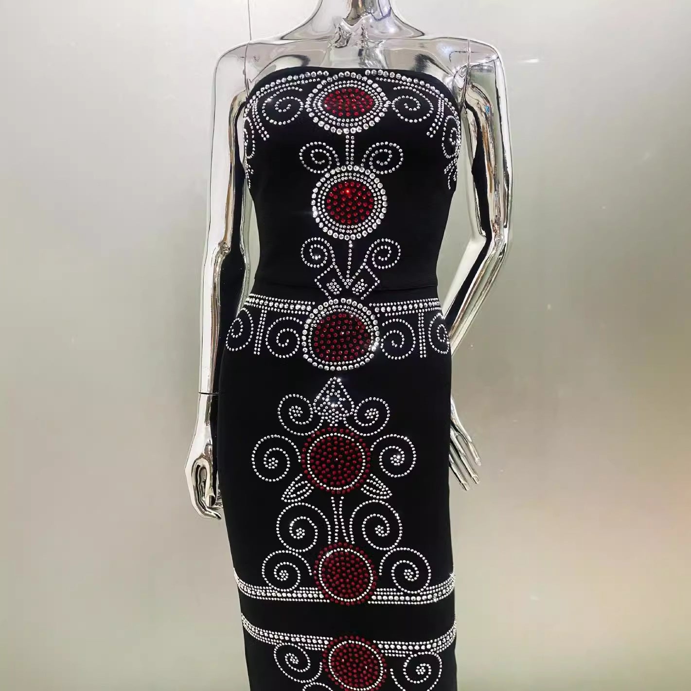 Totem Rhinestone Sheath Black Tight Trousers Bandage Evening Dress