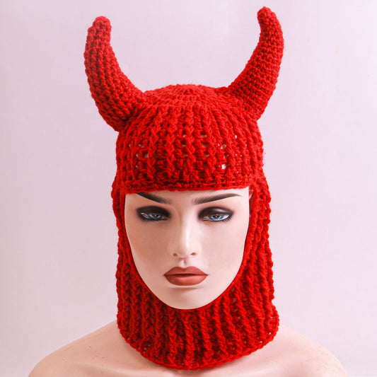 New Hand Crocheted Wool Hat Horn Style