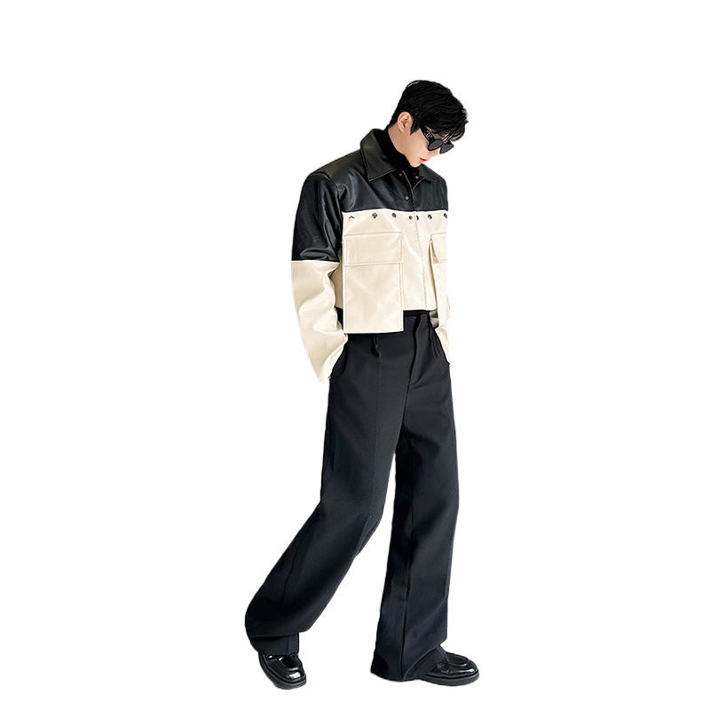 Autumn Large Pocket Color Contrast Patchwork Slim-fit Jacket